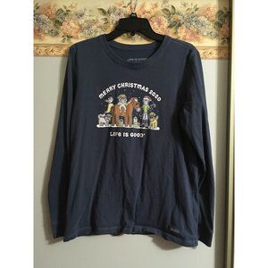 Life Is Good Medium Blue Christmas 2020 Crusher Long Sleeve Top